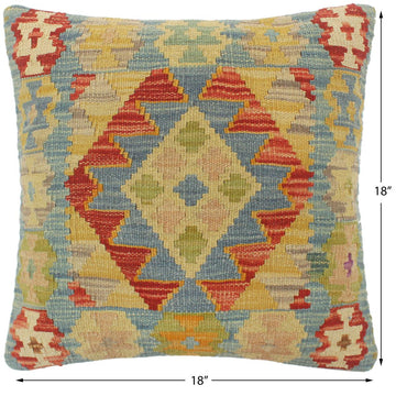 handmade Tribal Turkish Antique Rust Blue Hand-Woven SQUARE 100% WOOL pillow